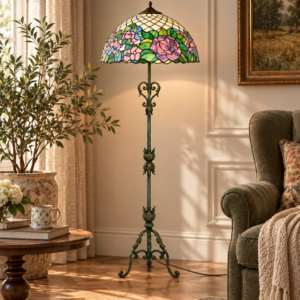 Lampa podłogowa metaloplastyka w stylu Tiffany