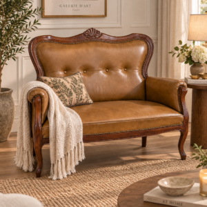 Skórzana sofa dwu osobowa Chippendale  z lat 60-tych