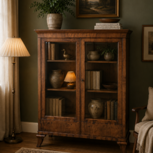 Witryna, biblioteczka z litego drewna w orzechu w stylu Art- deco