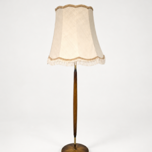 Lampa podłogowa duńska z drewna tekowego z mosiądzem z lat 60/70-tych