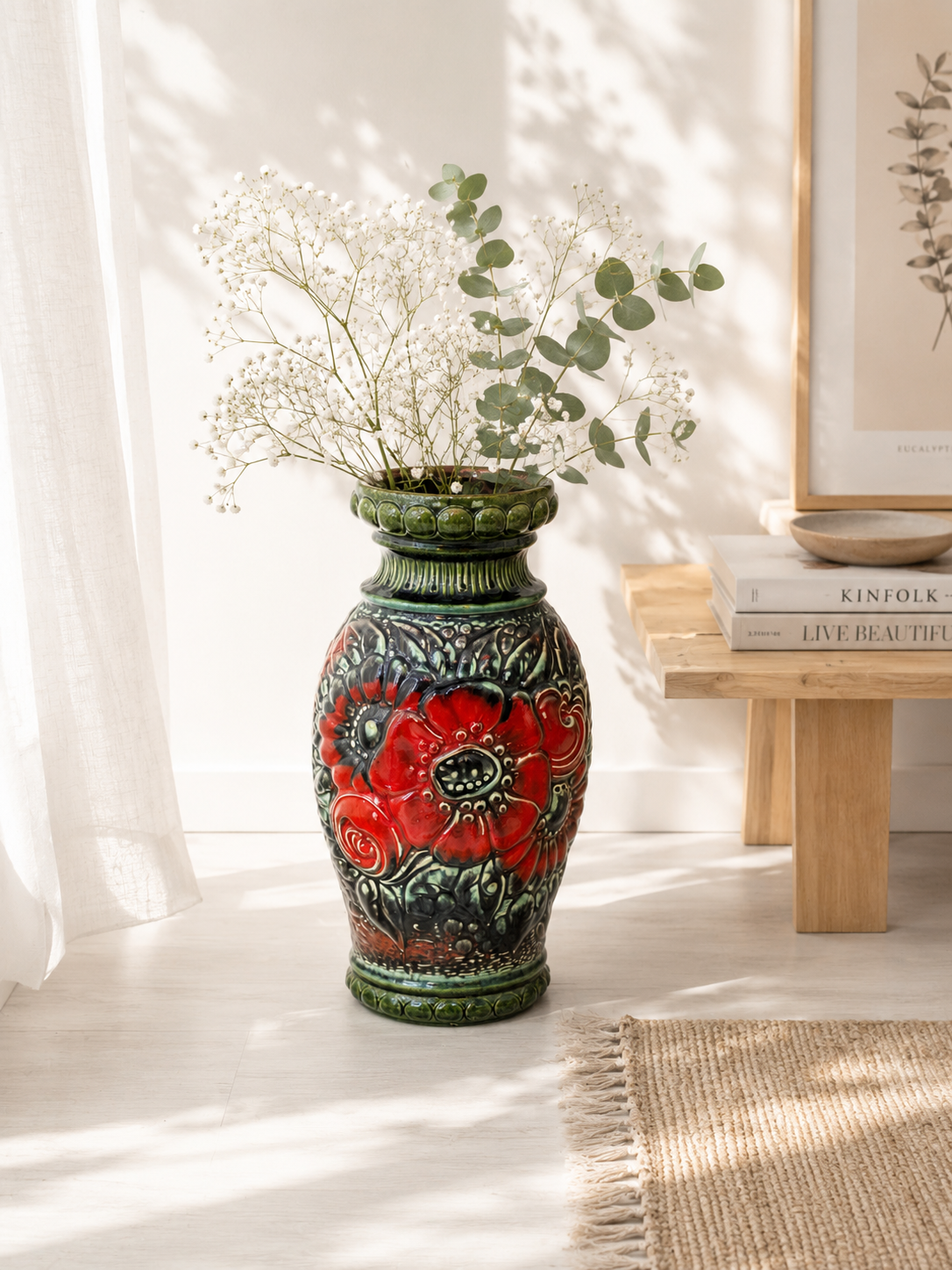 Wazon ceramiczny zielony w kwiaty Niemcy Zachodnie serii 287-41 - Image 2