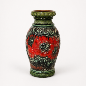 Wazon ceramiczny zielony w kwiaty Niemcy Zachodnie serii 287-41