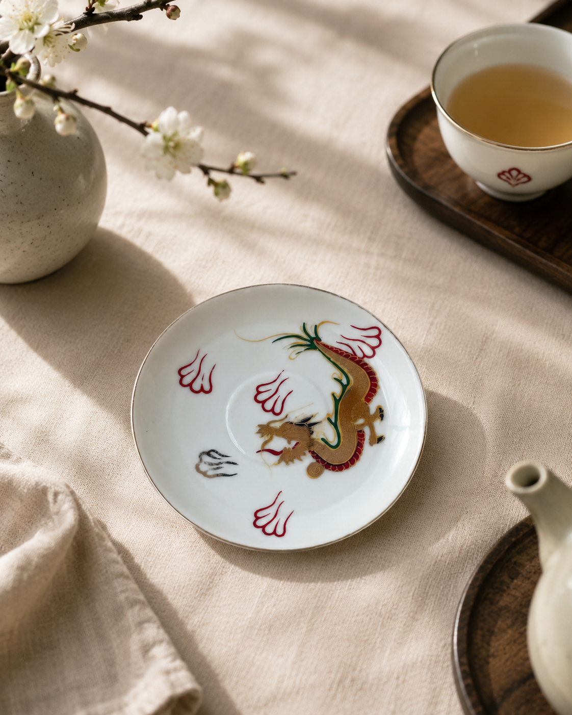Antyczny spodek pod filiżankę porcelanowy Dragonware Japonia - Image 2