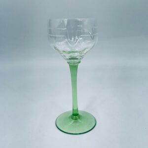 Crystal glass on green leg Art Nouveau with delicate cut