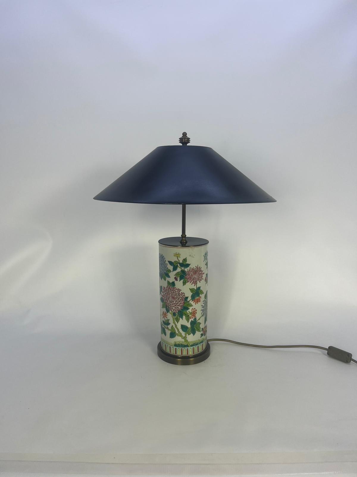 Lampa stołowa porcelanowa z mosiądzem w stylu chińskim, japońskim - obrazek 2