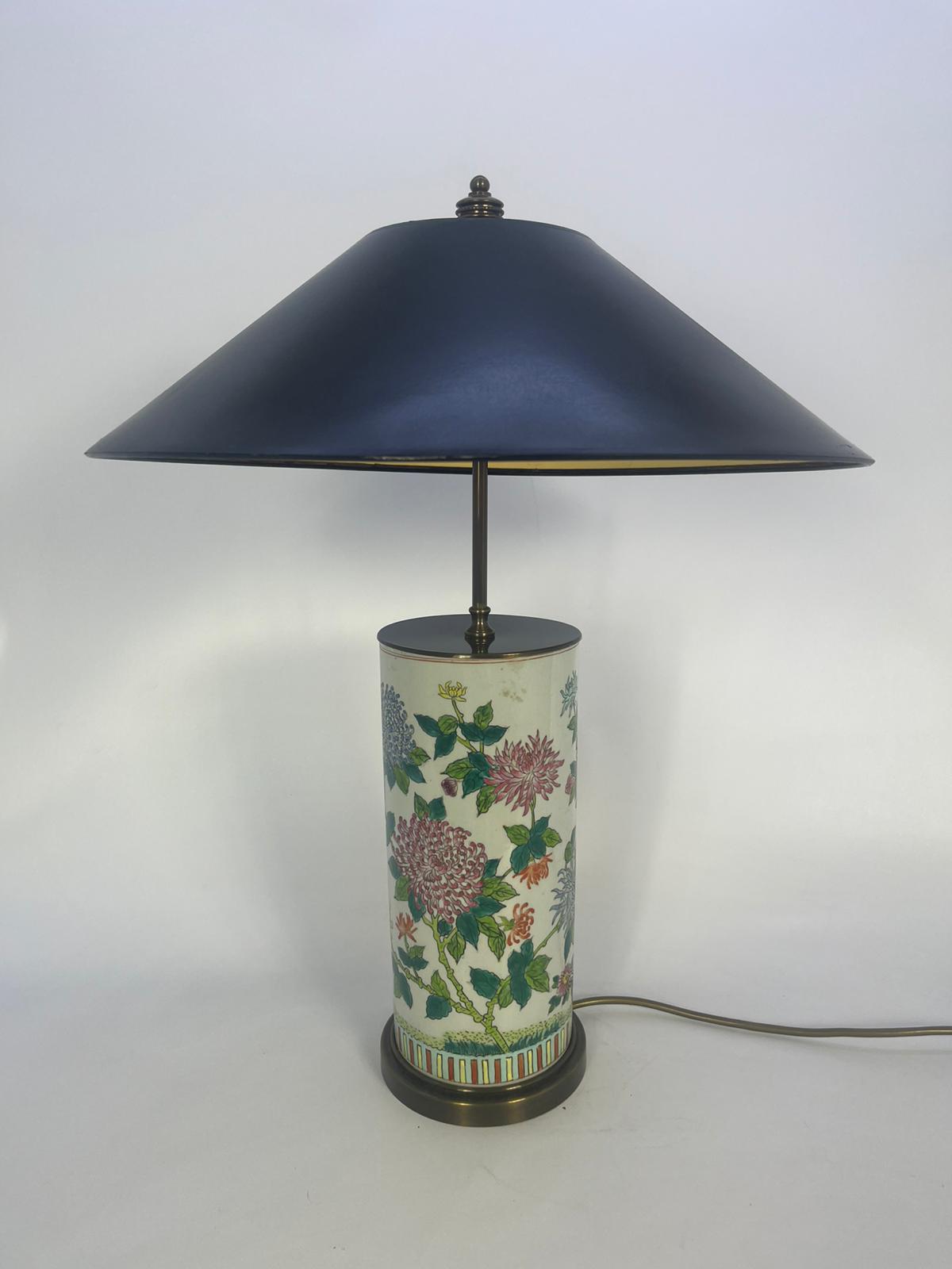 Lampa stołowa porcelanowa z mosiądzem w stylu chińskim, japońskim - obrazek 3