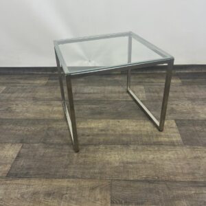 Table, square nickel-plated coffee table with glass