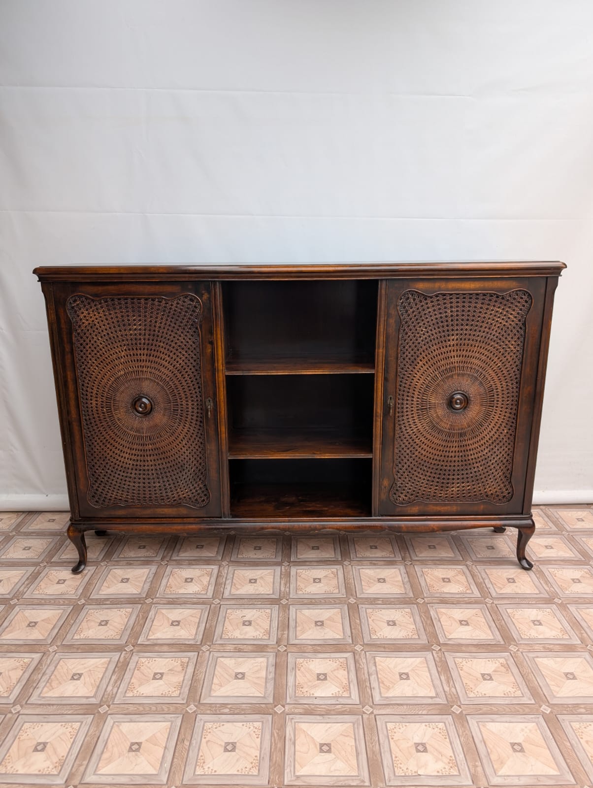 Chippendale style antique sideboard with raffia