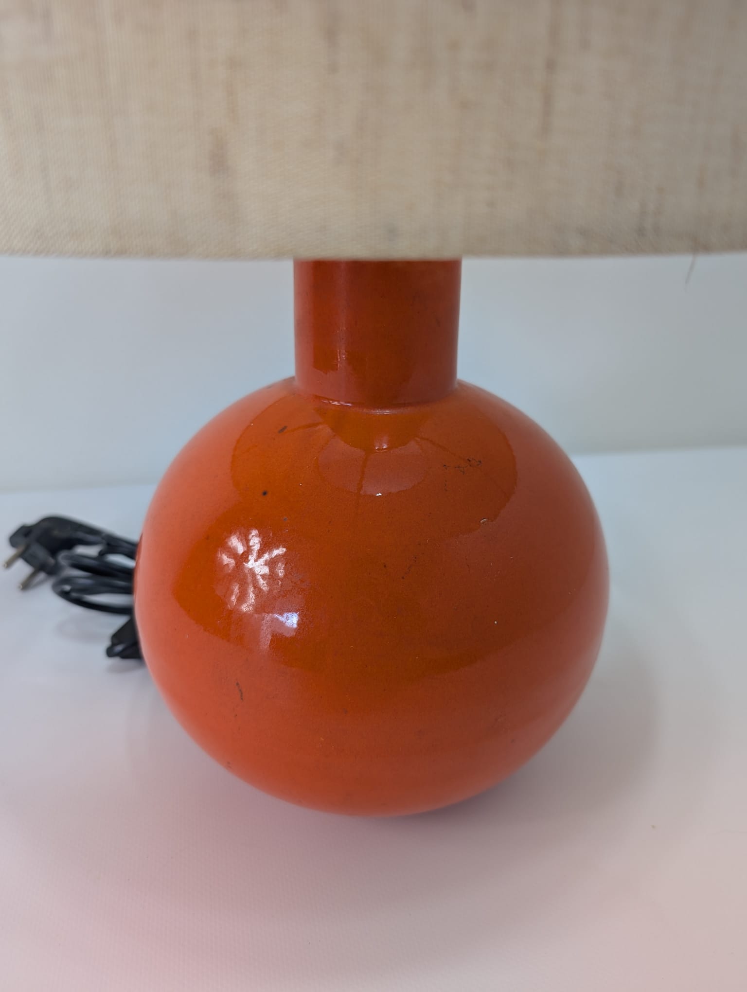 Lampka stołowa, nocna ceramiczna pomarańczowa z lat 70-tych - Image 6
