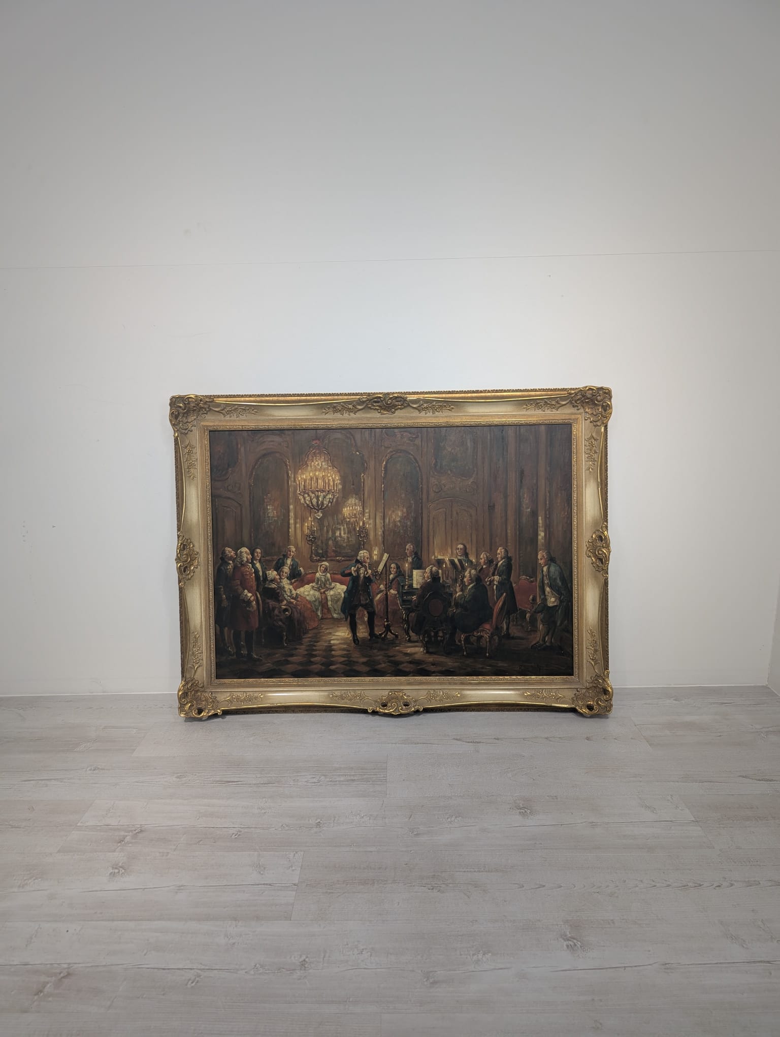 Obraz Adolpha von Menzla, "Koncert flecisty Fryderyka Wielkiego w Sanssouci" - obrazek 10