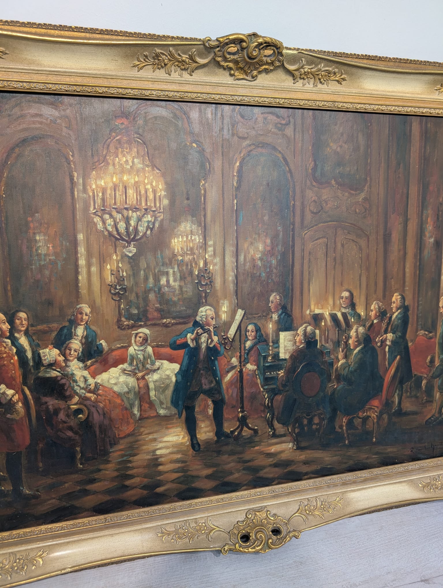 Obraz Adolpha von Menzla, "Koncert flecisty Fryderyka Wielkiego w Sanssouci" - obrazek 2