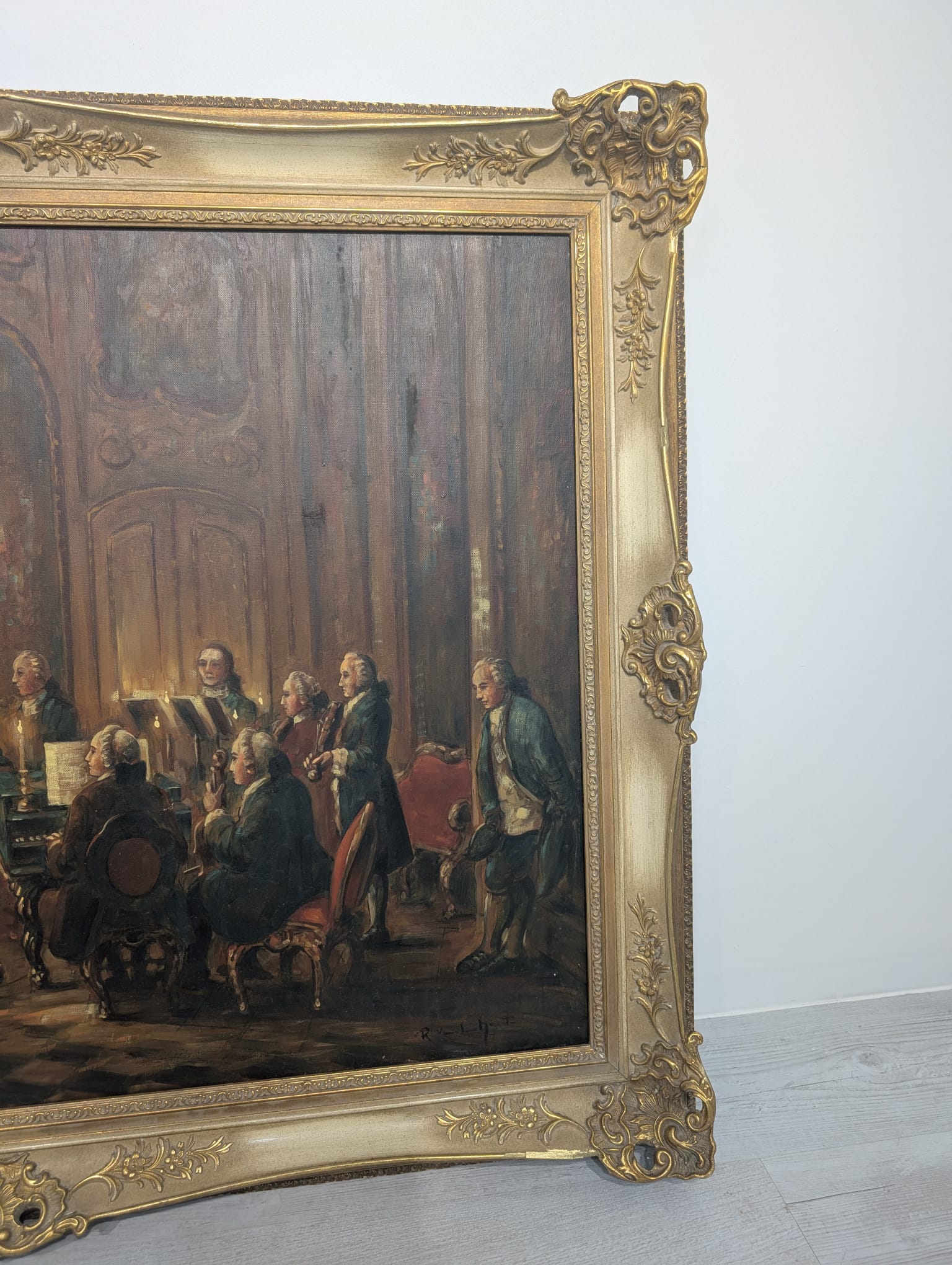 Obraz Adolpha von Menzla, "Koncert flecisty Fryderyka Wielkiego w Sanssouci" - obrazek 5