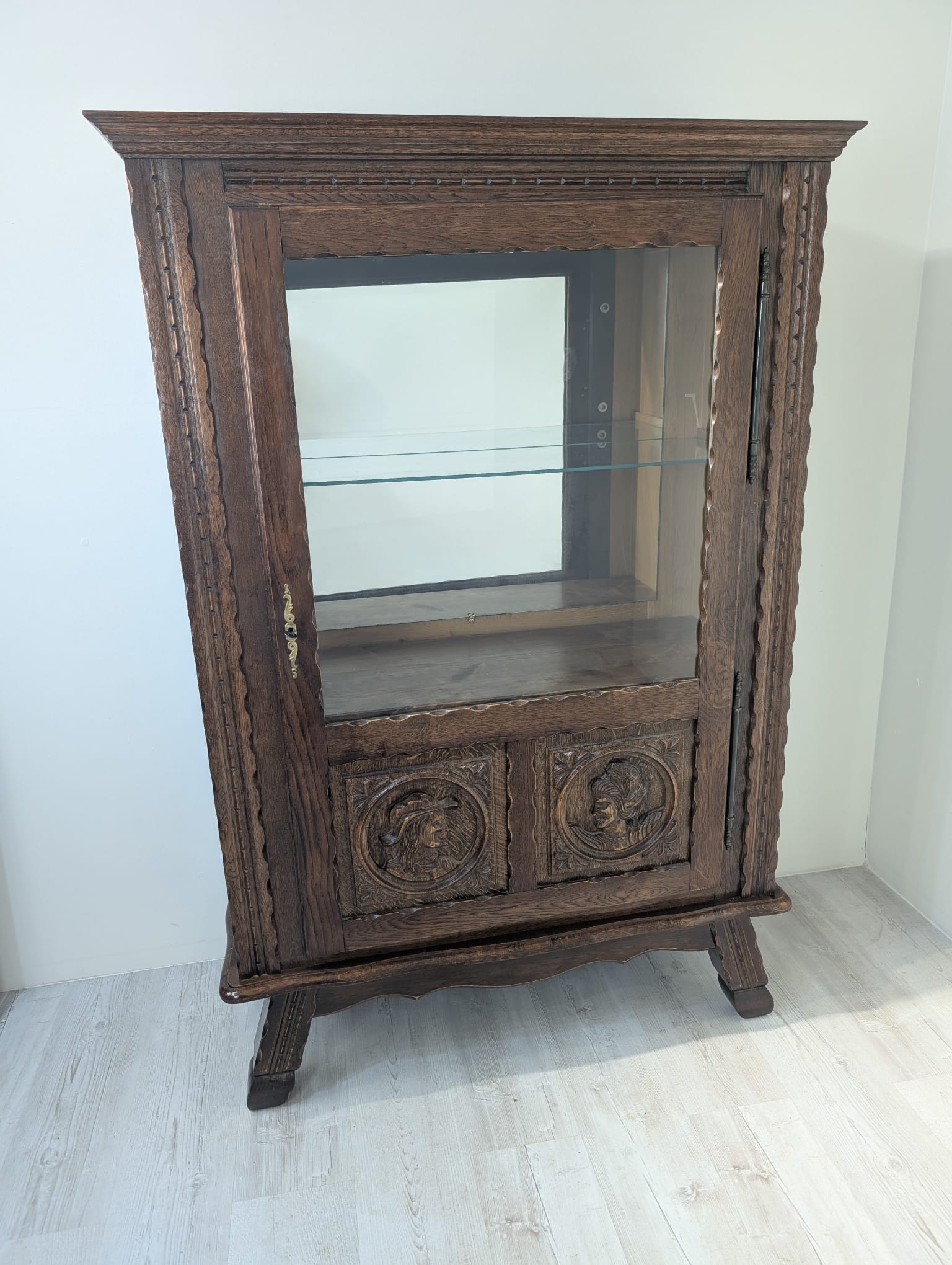 Biblioteka witryna regał lata 50/60 dąb rzeźbiona - obrazek 2