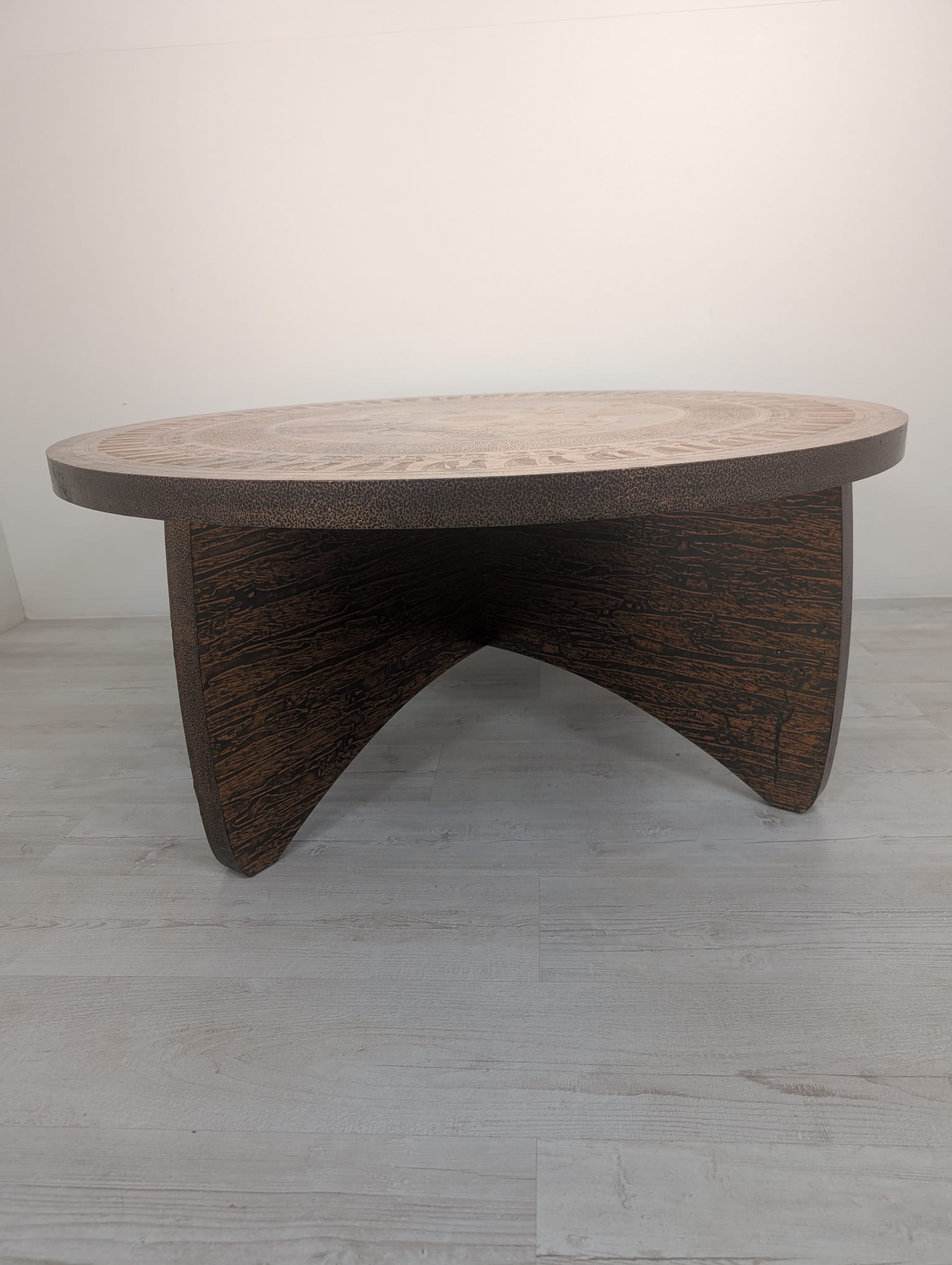 Coffee table, copper clad bench from the 1970s