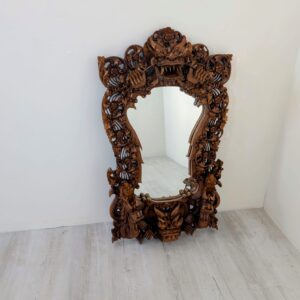 Lustro owalne rzeźbione z Bali z drewna egzotycznego