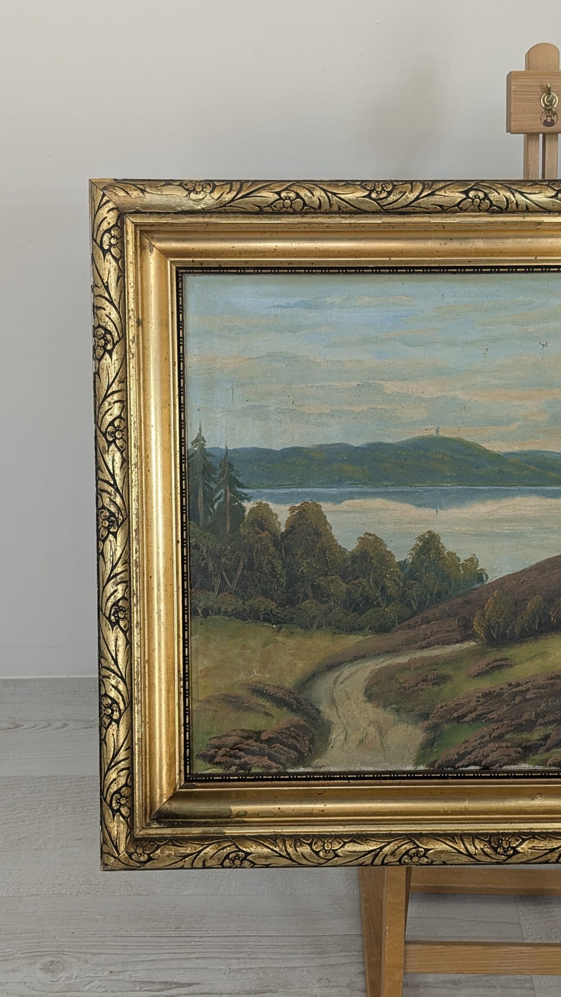 Obraz olejowy pejzaż na płótnie w drewnianej złoconej ramie - Image 2