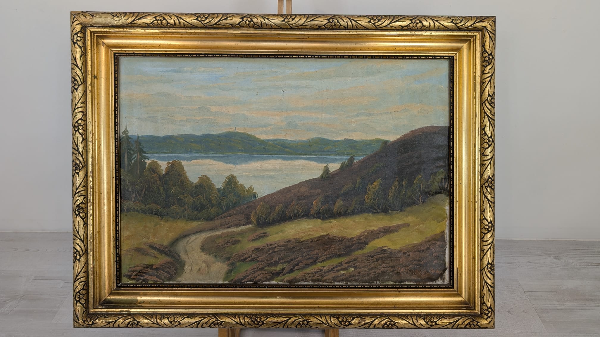 Obraz olejowy pejzaż na płótnie w drewnianej złoconej ramie - Image 6