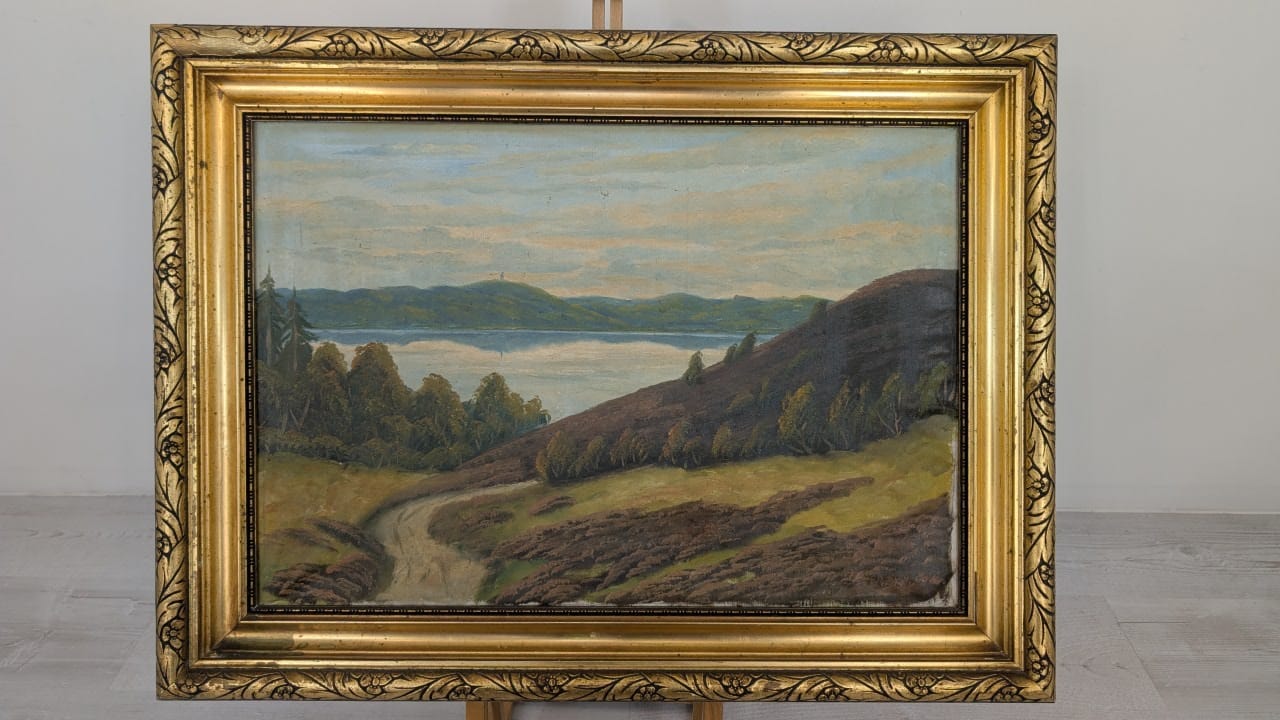 Obraz olejowy pejzaż na płótnie w drewnianej złoconej ramie - Image 7