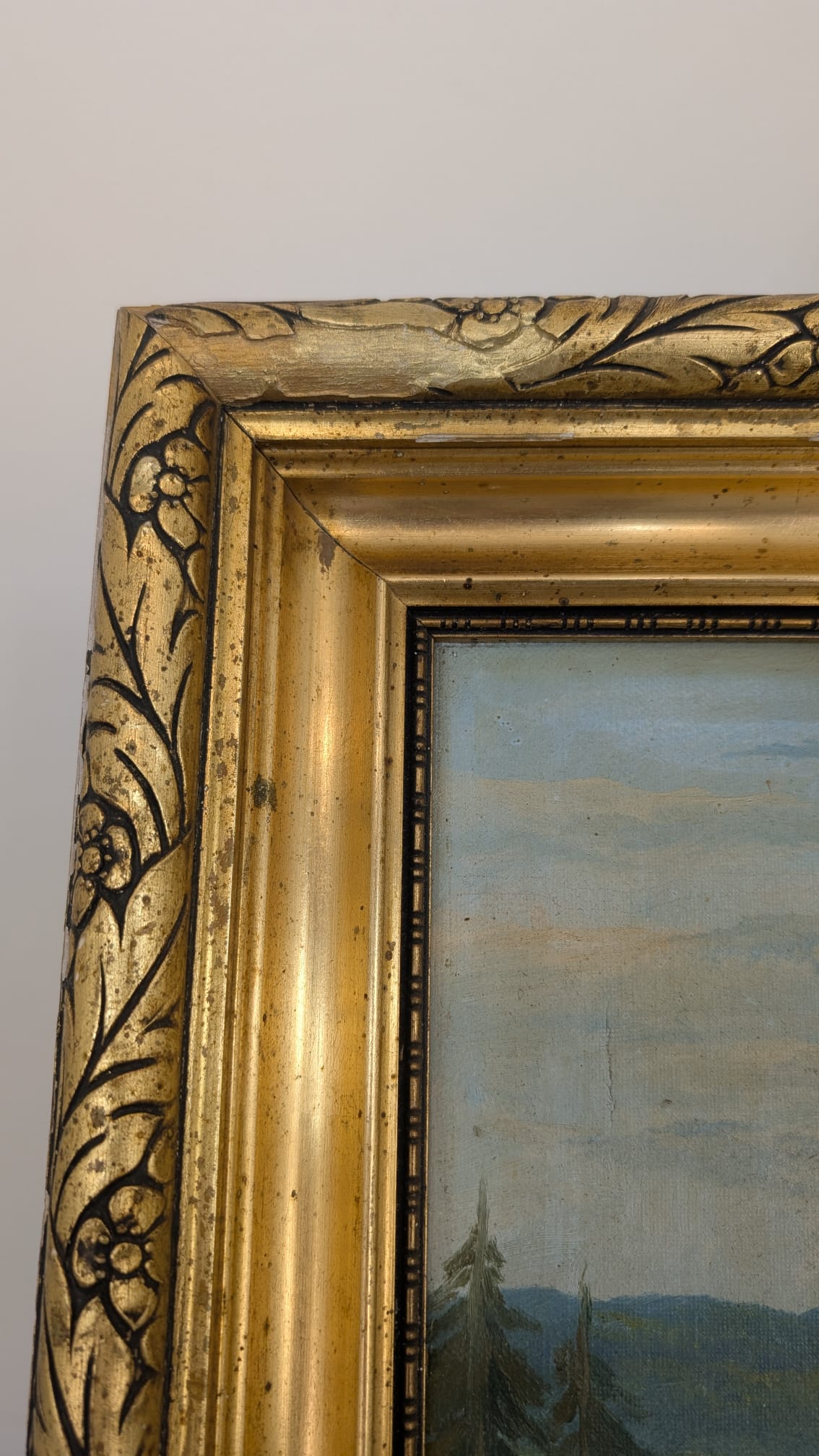 Obraz olejowy pejzaż na płótnie w drewnianej złoconej ramie - Image 8