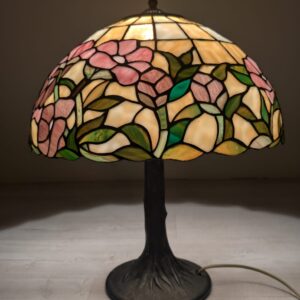 Tiffany-style stained glass table lamp with floral design