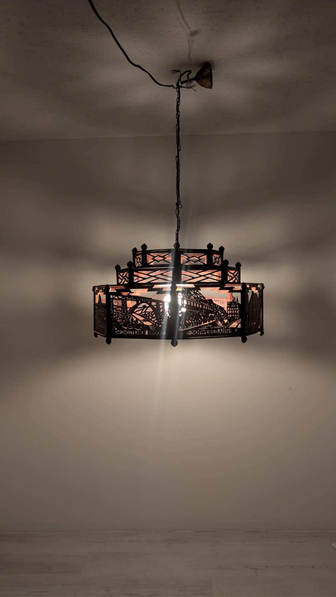 Zwis lampa Żyrandol drewniany ażurowy Wuppertal misterny z lat 30/40-stych - obrazek 16