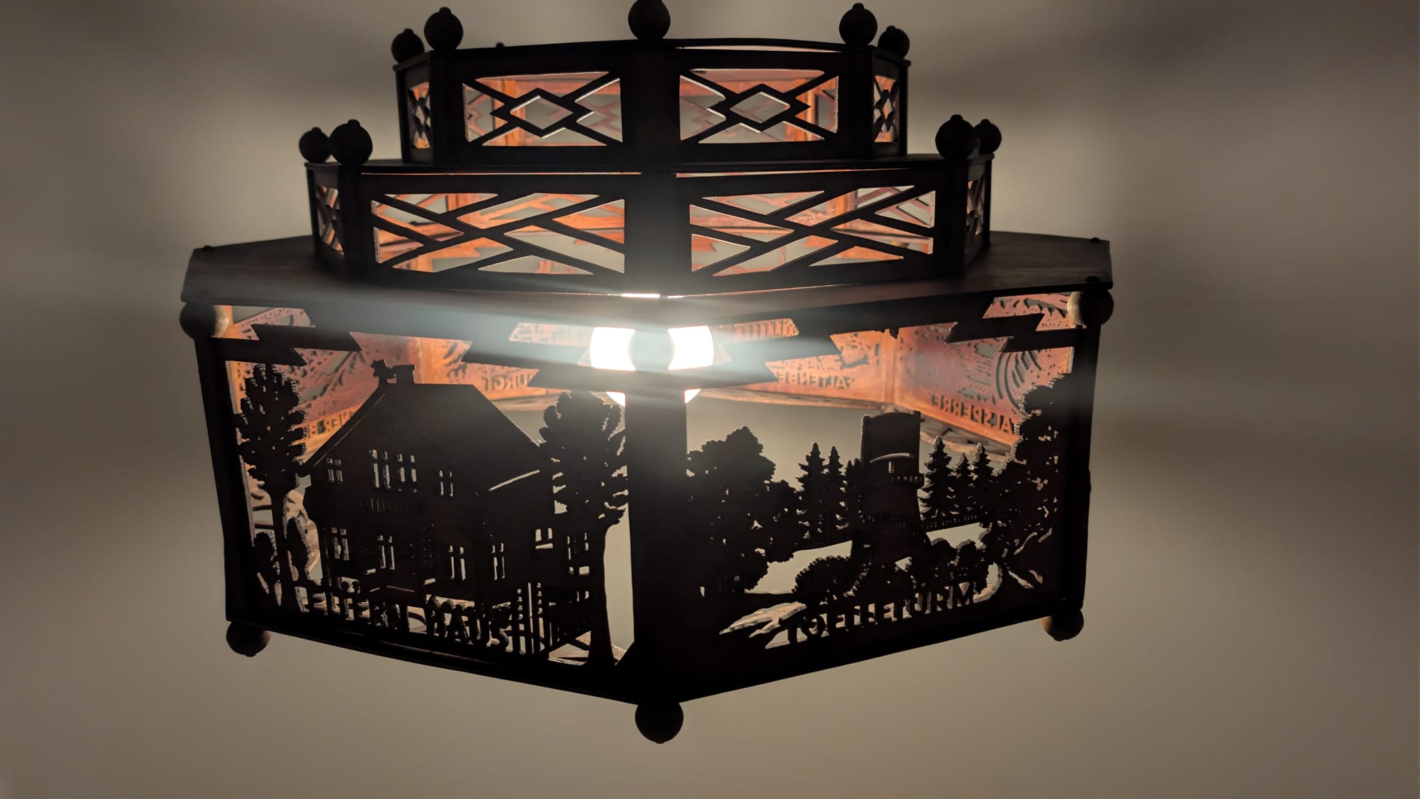 Zwis lampa Żyrandol drewniany ażurowy Wuppertal misterny z lat 30/40-stych - obrazek 19