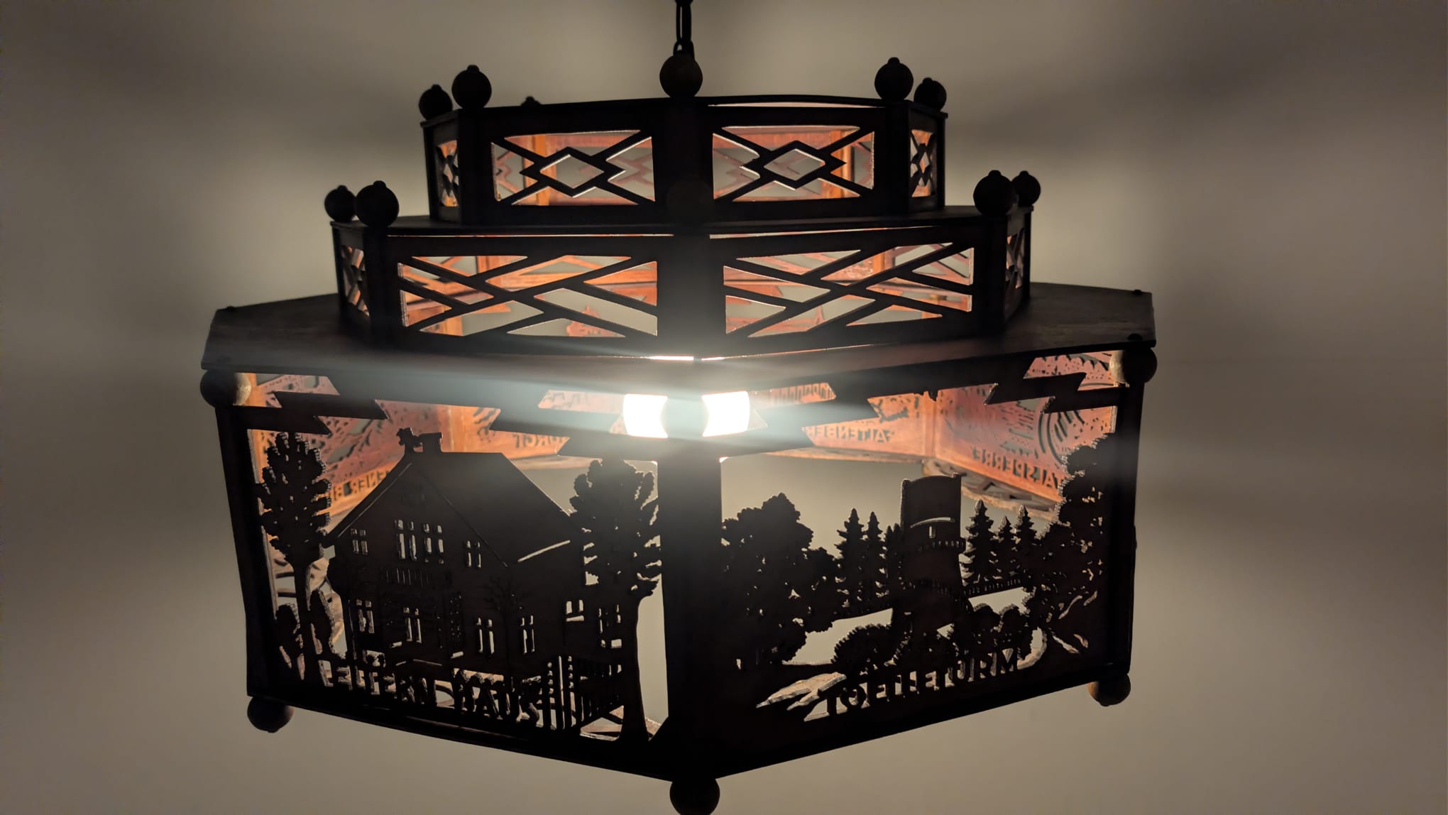 Zwis lampa Żyrandol drewniany ażurowy Wuppertal misterny z lat 30/40-stych - obrazek 21