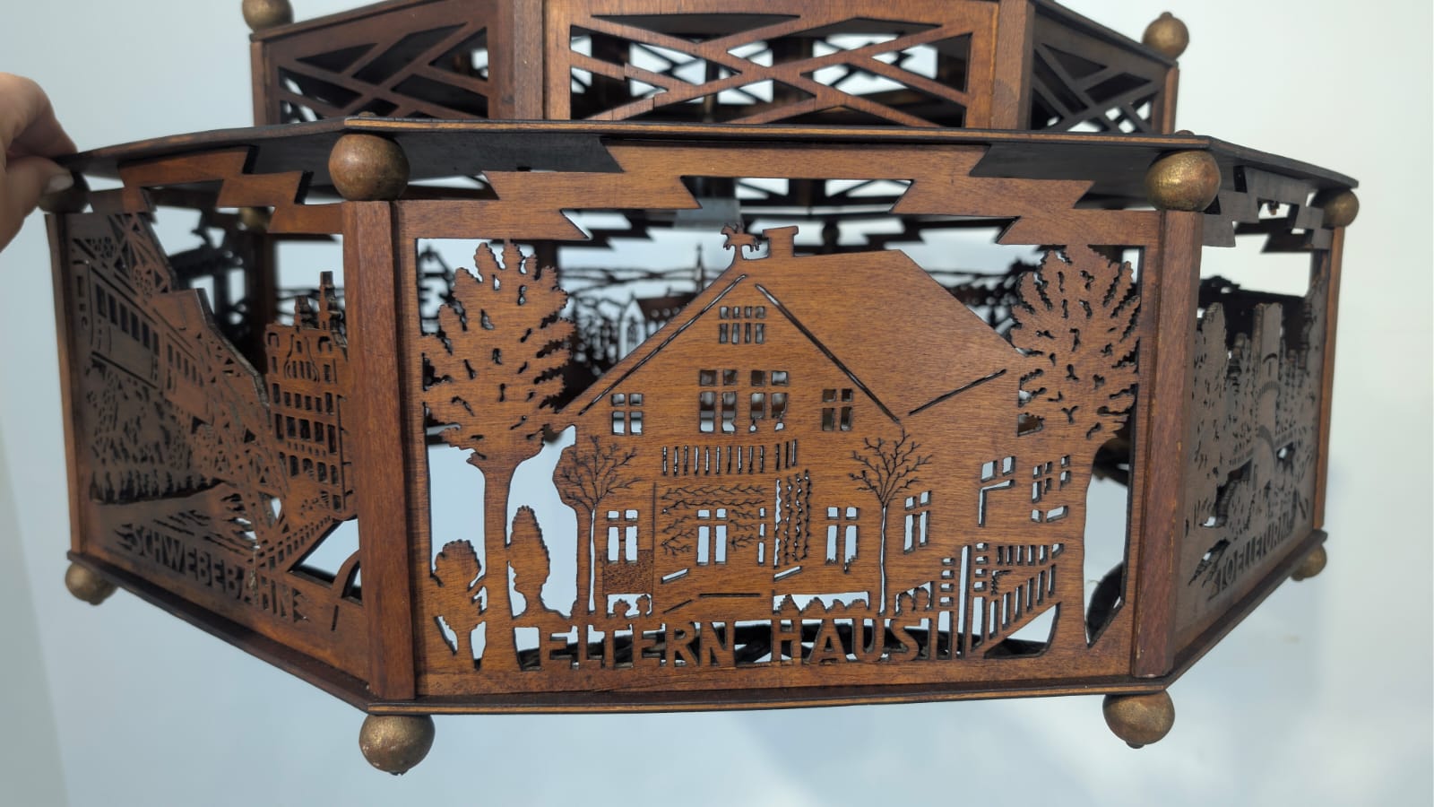 Zwis lampa Żyrandol drewniany ażurowy Wuppertal misterny z lat 30/40-stych - obrazek 7