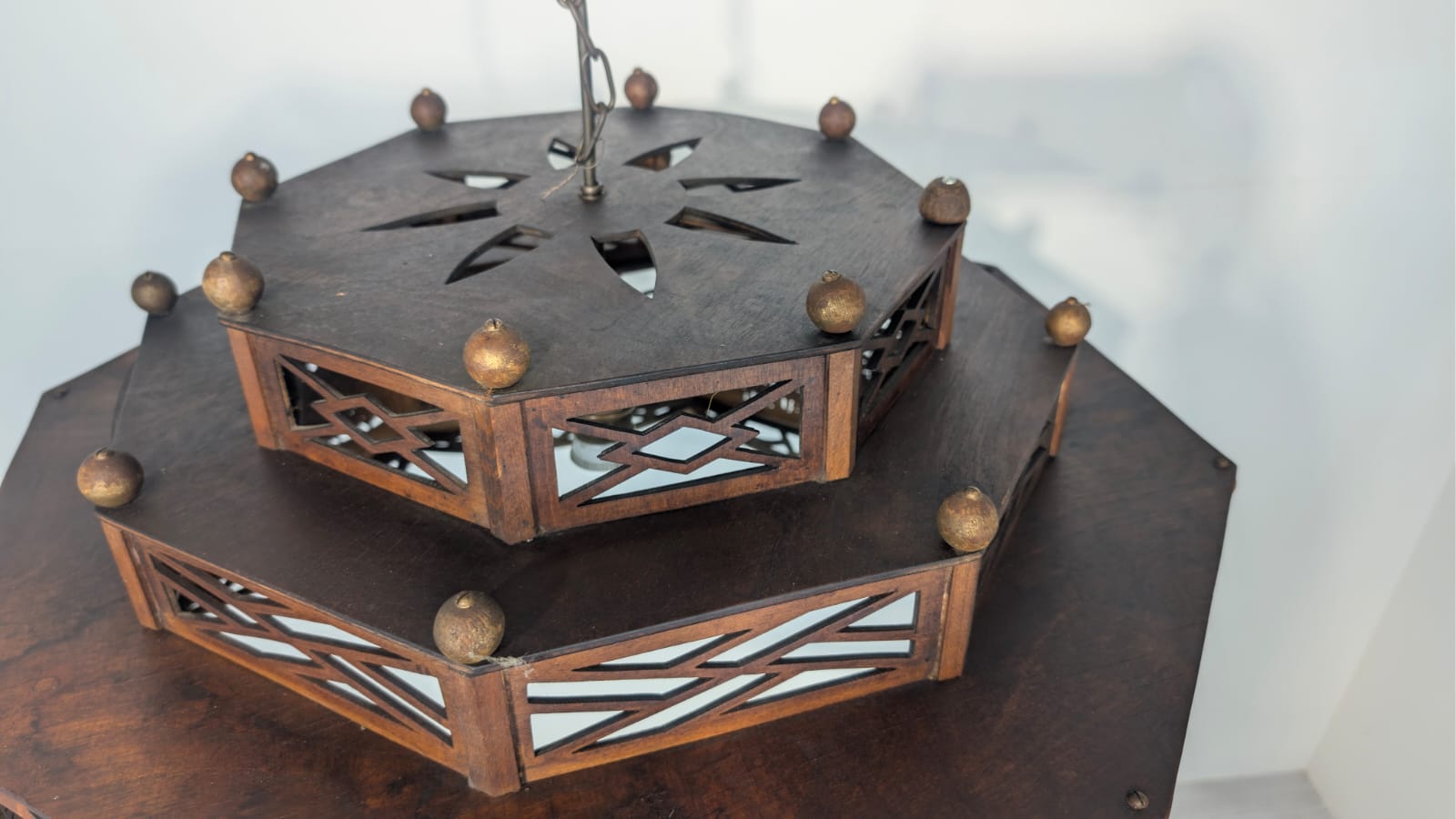 Zwis lampa Żyrandol drewniany ażurowy Wuppertal misterny z lat 30/40-stych - obrazek 11