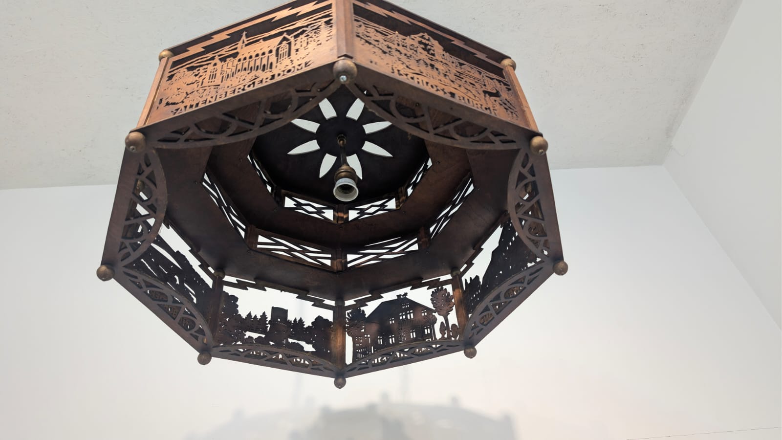 Zwis lampa Żyrandol drewniany ażurowy Wuppertal misterny z lat 30/40-stych - obrazek 12