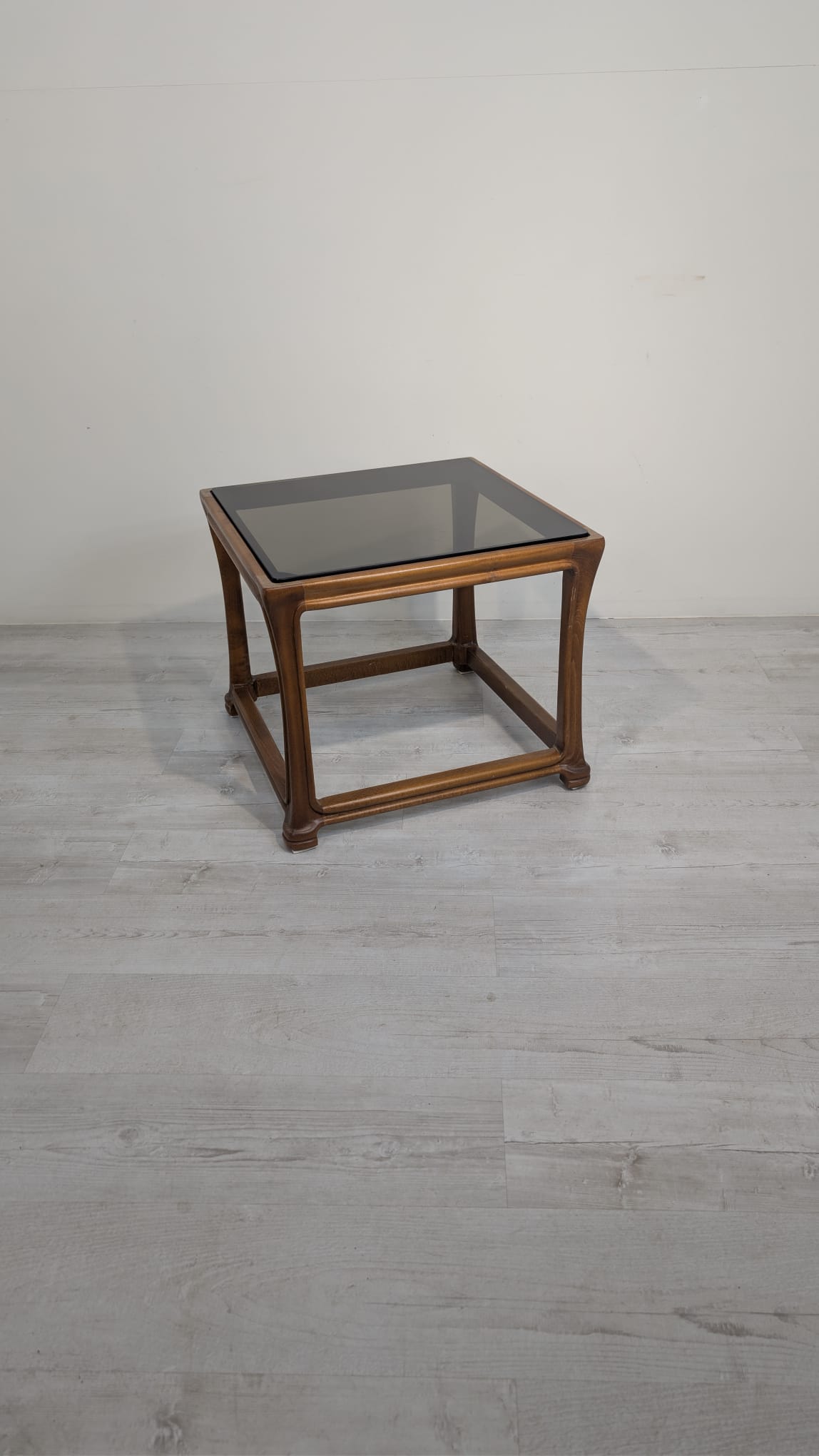 Stolik kawowy z lite drewno tekowe z szybą dymioną z lat 60/70-tych - Image 2