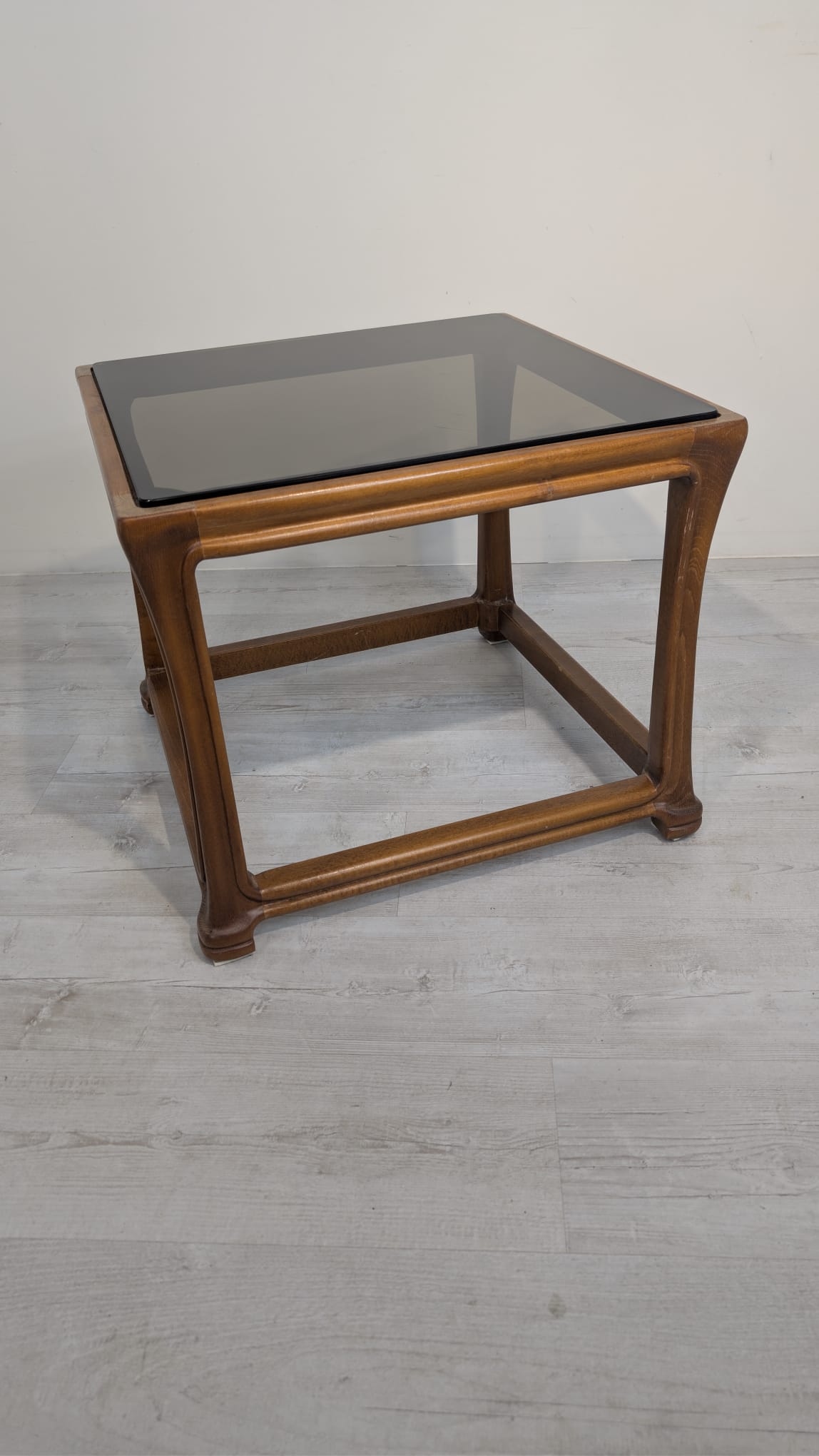 Stolik kawowy z lite drewno tekowe z szybą dymioną z lat 60/70-tych - Image 3