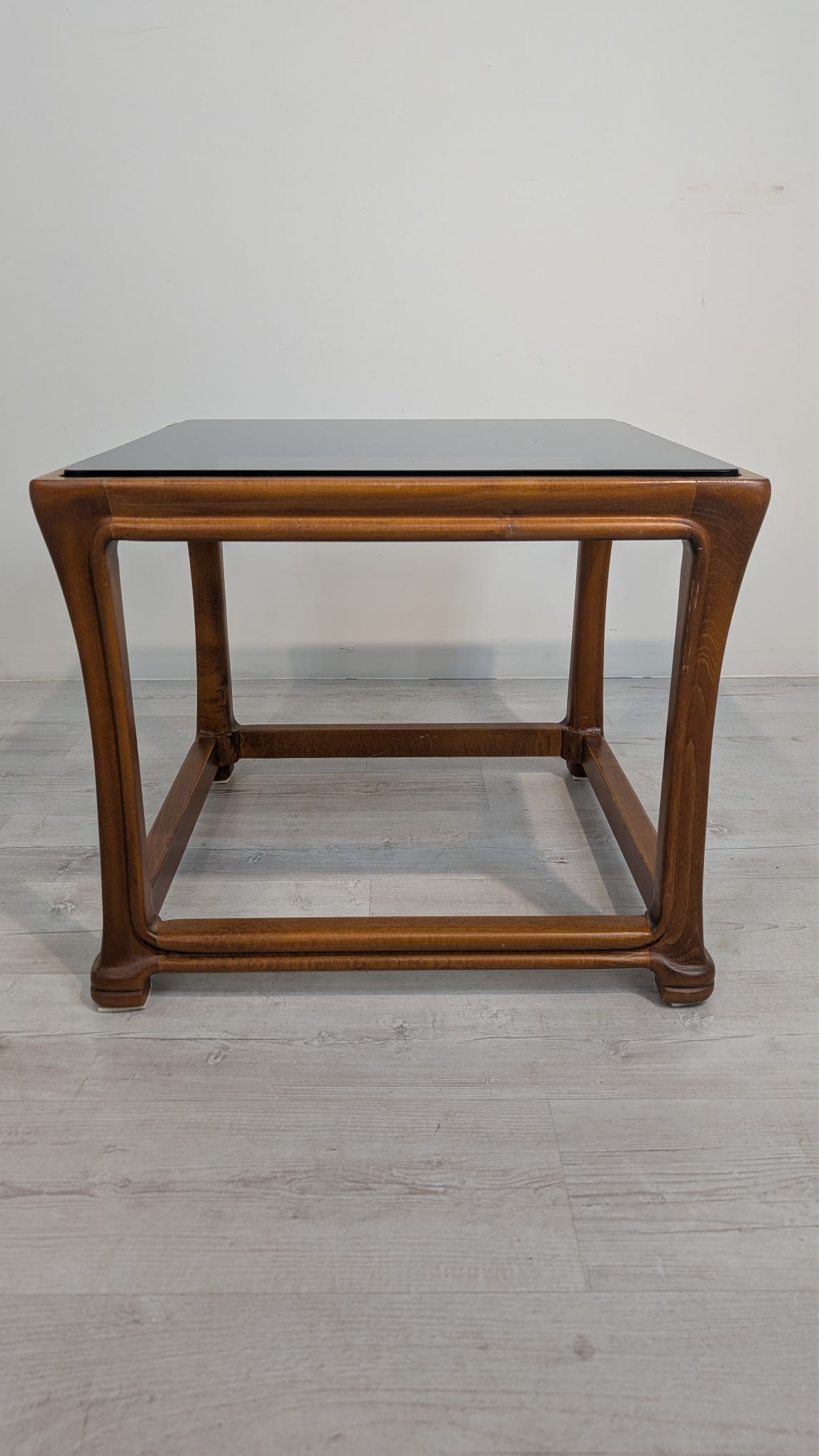 Stolik kawowy z lite drewno tekowe z szybą dymioną z lat 60/70-tych - Image 4