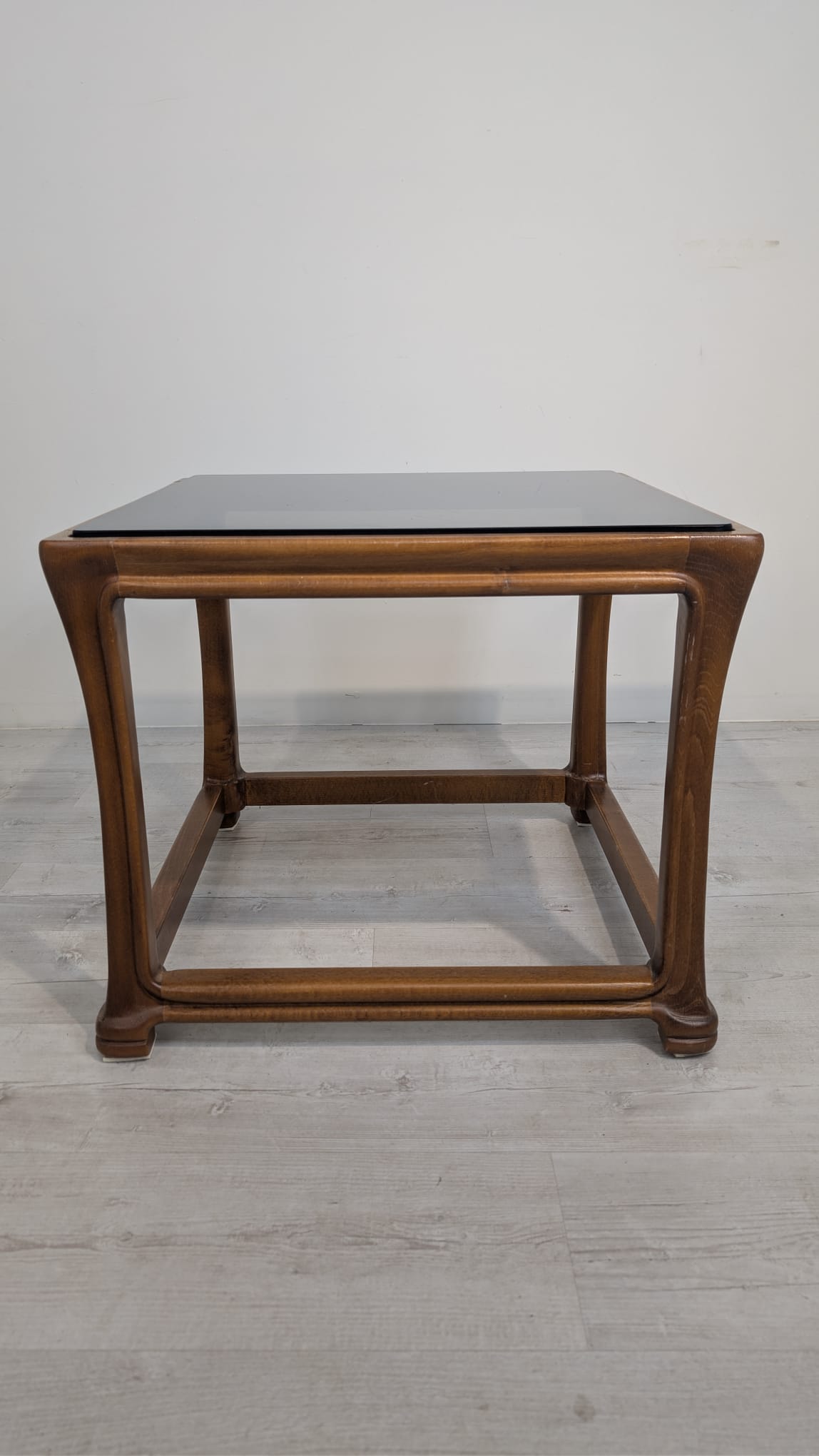 Stolik kawowy z lite drewno tekowe z szybą dymioną z lat 60/70-tych - Image 5