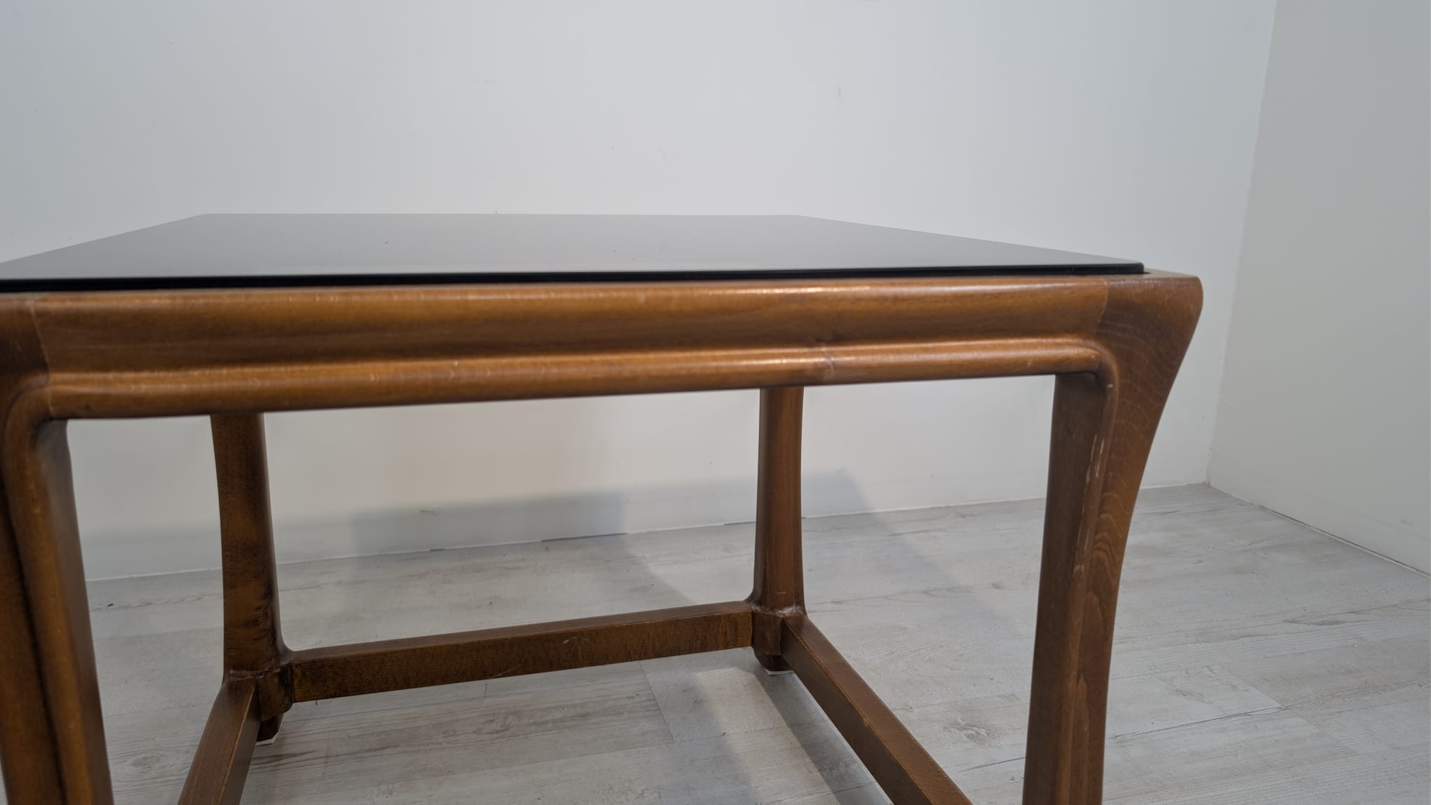 Stolik kawowy z lite drewno tekowe z szybą dymioną z lat 60/70-tych - Image 7