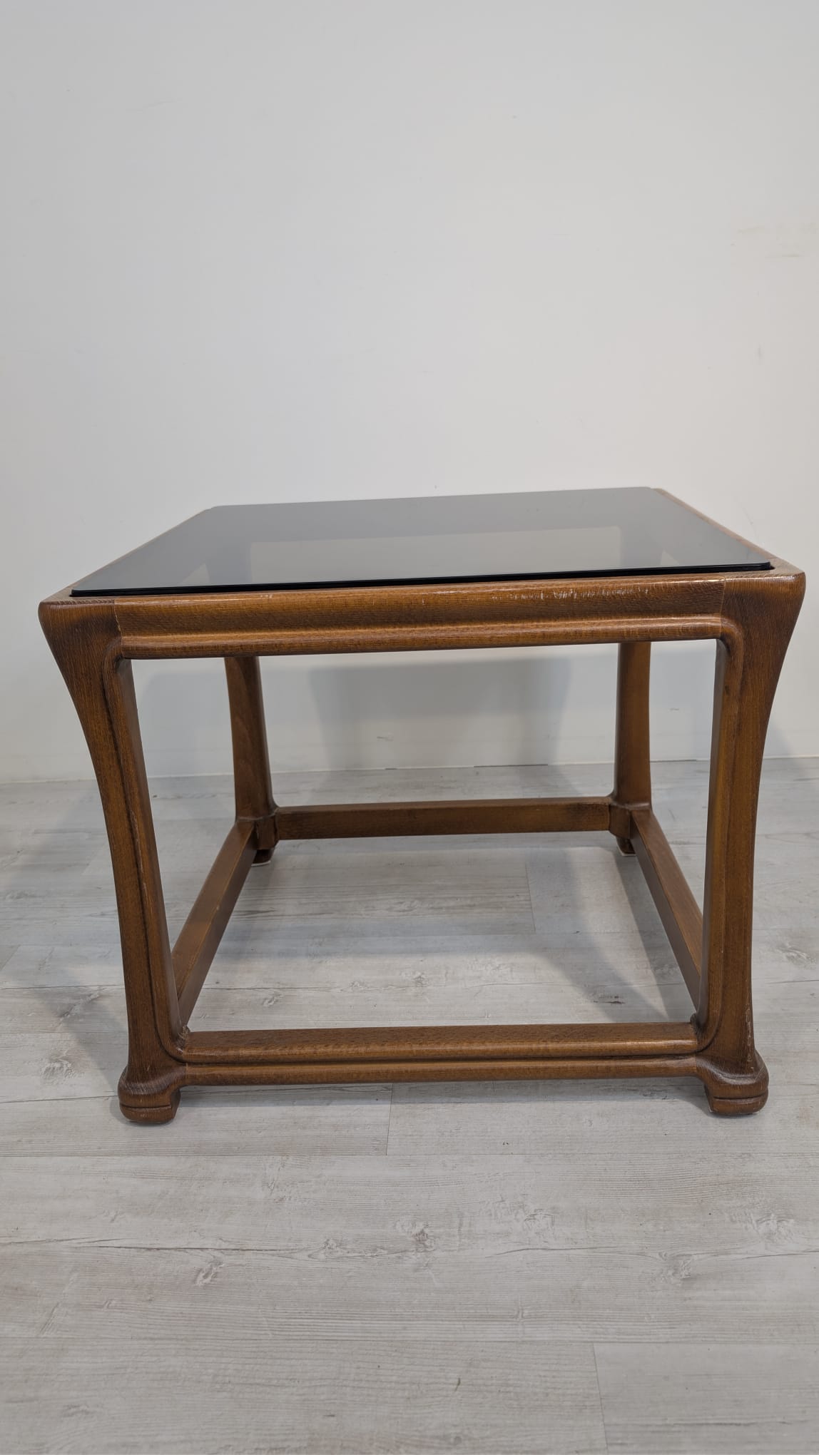 Stolik kawowy z lite drewno tekowe z szybą dymioną z lat 60/70-tych - Image 10