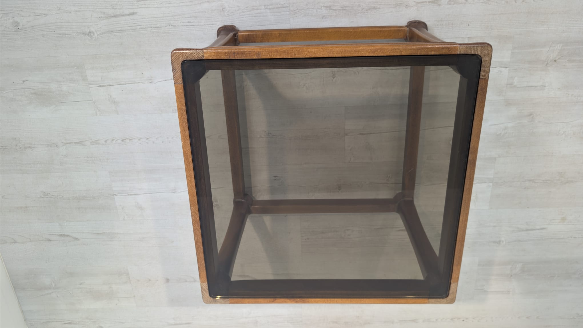 Stolik kawowy z lite drewno tekowe z szybą dymioną z lat 60/70-tych - Image 12