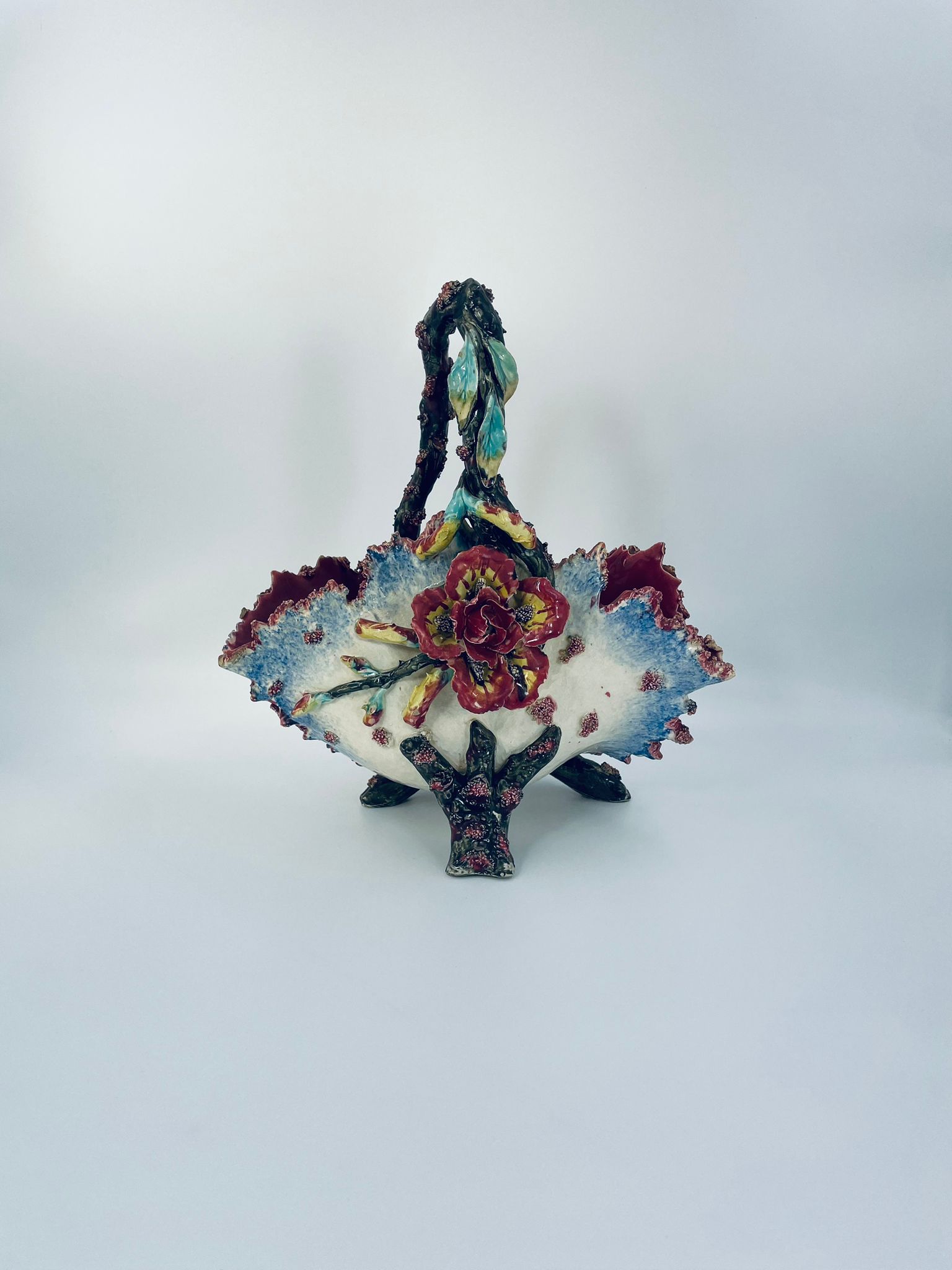 Antyczny kosz Wiktorjanski Majolikowy - obrazek 3