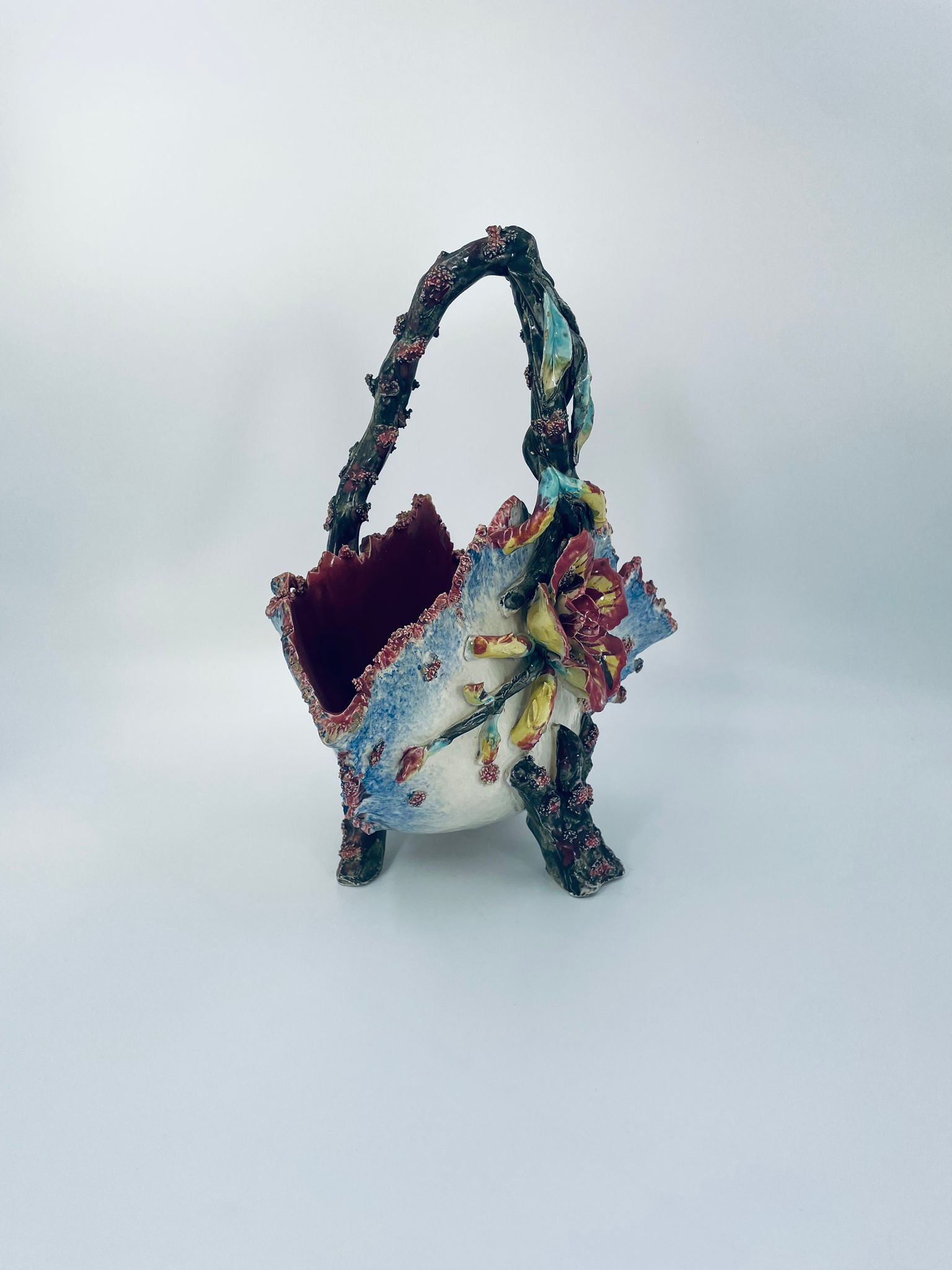 Antyczny kosz Wiktorjanski Majolikowy - obrazek 4