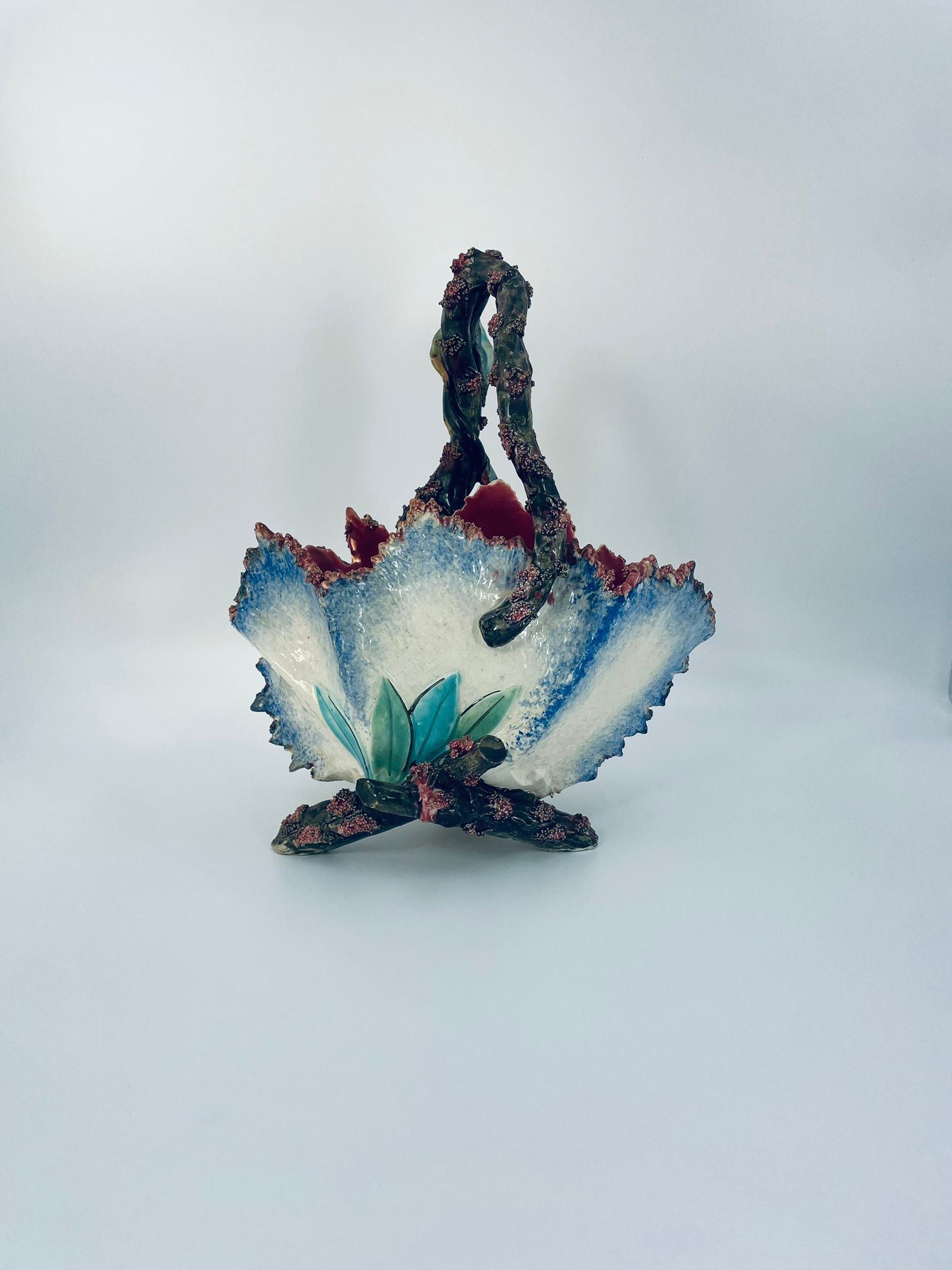 Antyczny kosz Wiktorjanski Majolikowy - obrazek 5