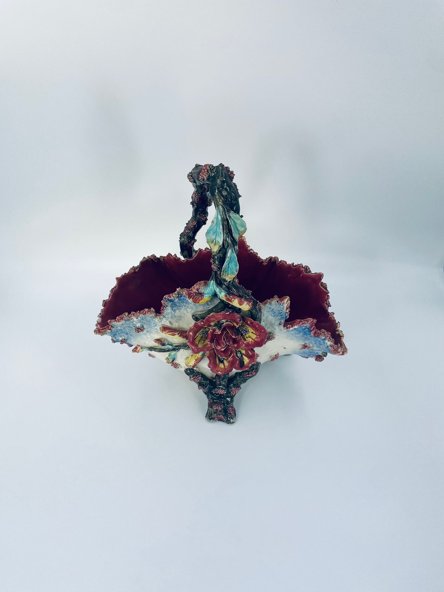 Antyczny kosz Wiktorjanski Majolikowy - obrazek 7