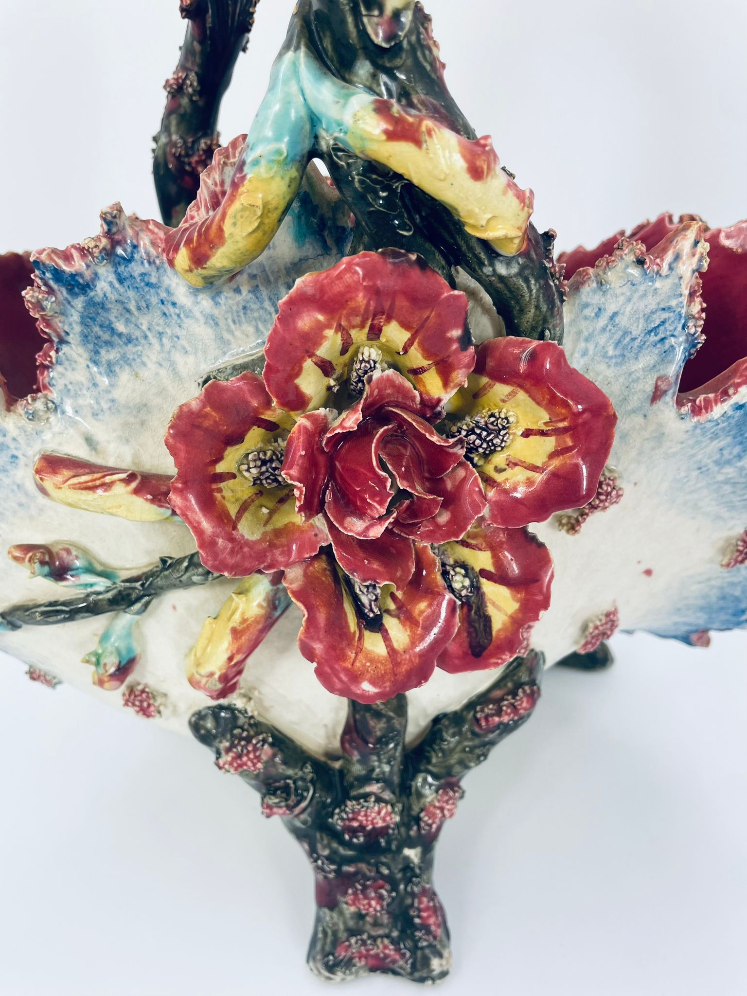 Antyczny kosz Wiktorjanski Majolikowy - obrazek 13