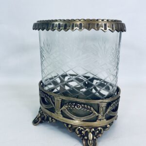 Candle holder in brass and crystal cut glass by Adre Delatte in Art Dec style