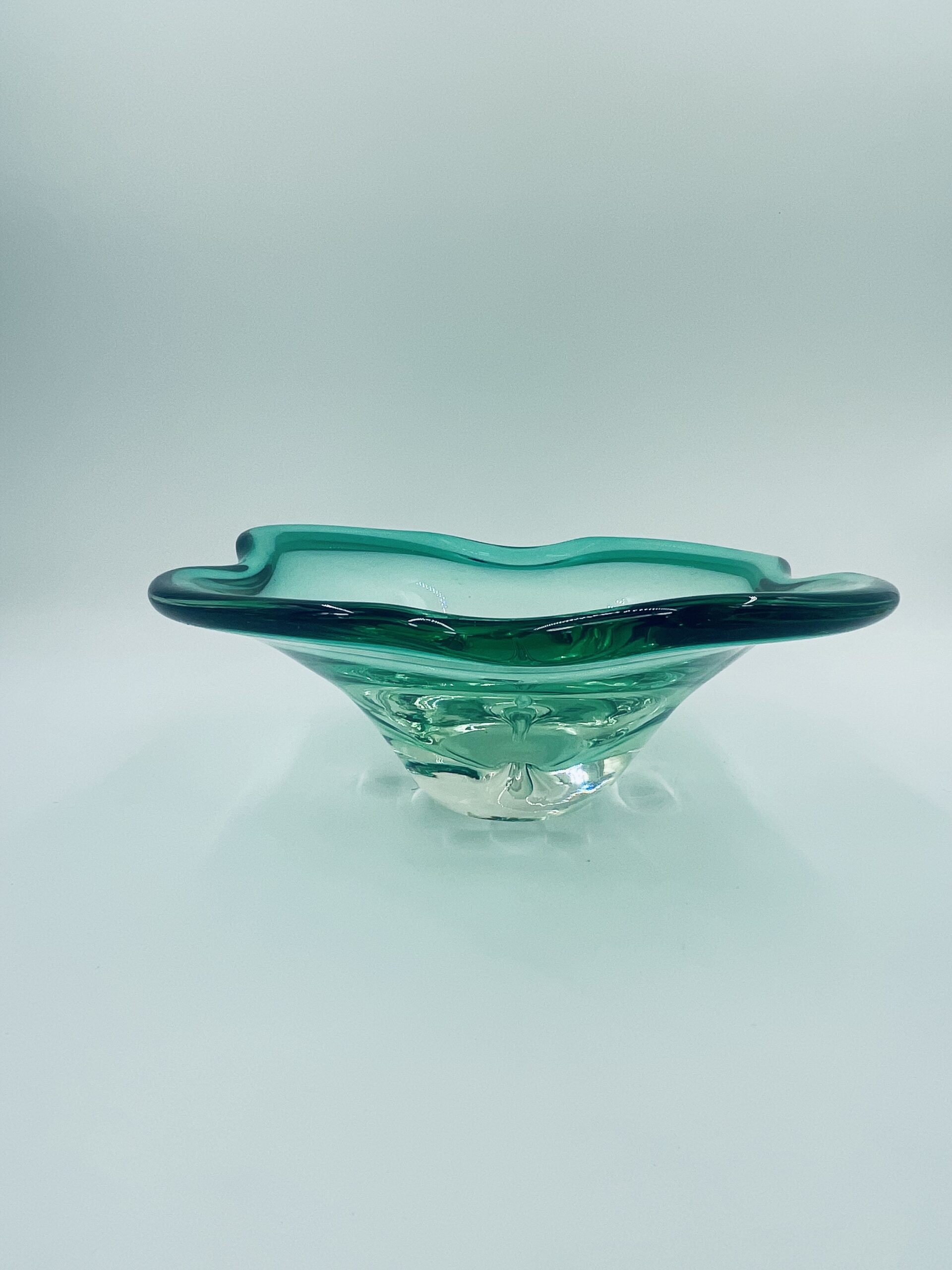 Bowl, green platter in art glass