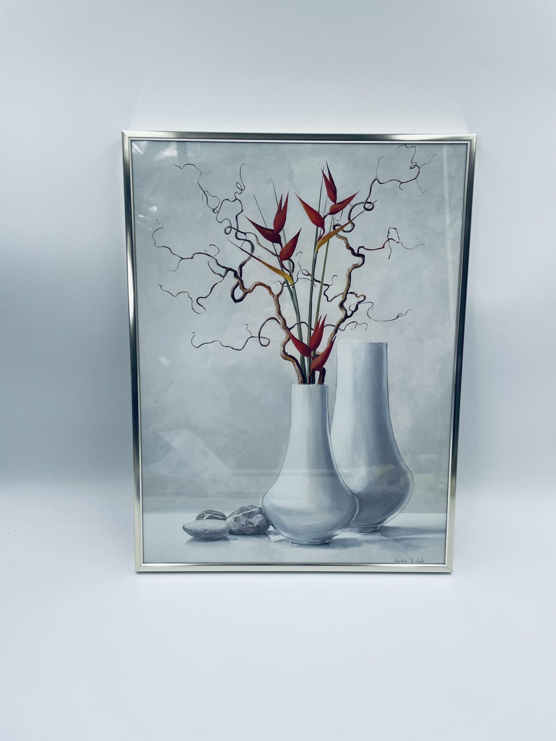 Plakat w ramce złoconej z dekoracyjnymi gałęziami i kwiatami