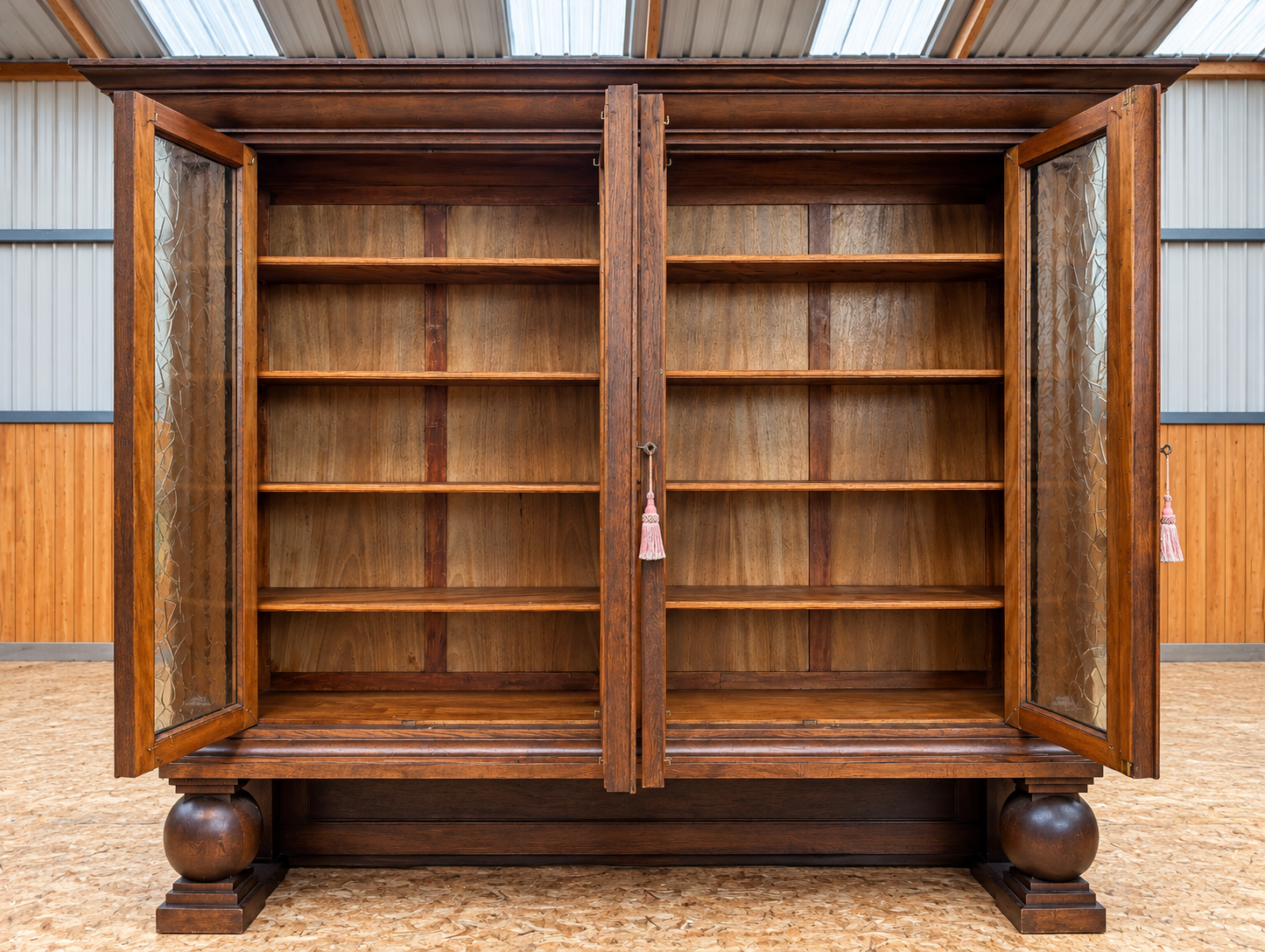 Witryna, biblioteczka gabinetowa zabytkowa z okresu międzywojennego z dębu - Image 12