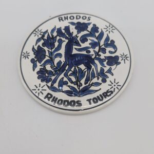 Ceramic saucer, enamelled with Greek vintage