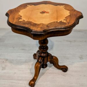 Stolik kawowy okrągły z intarsjowanym blatem w stylu ludwikowskim Francja