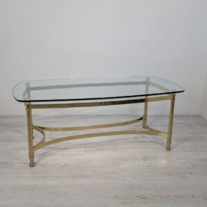 Stolik kawowy, ława mosiądzowana w stylu Hollywood Regency z lat 70-tych