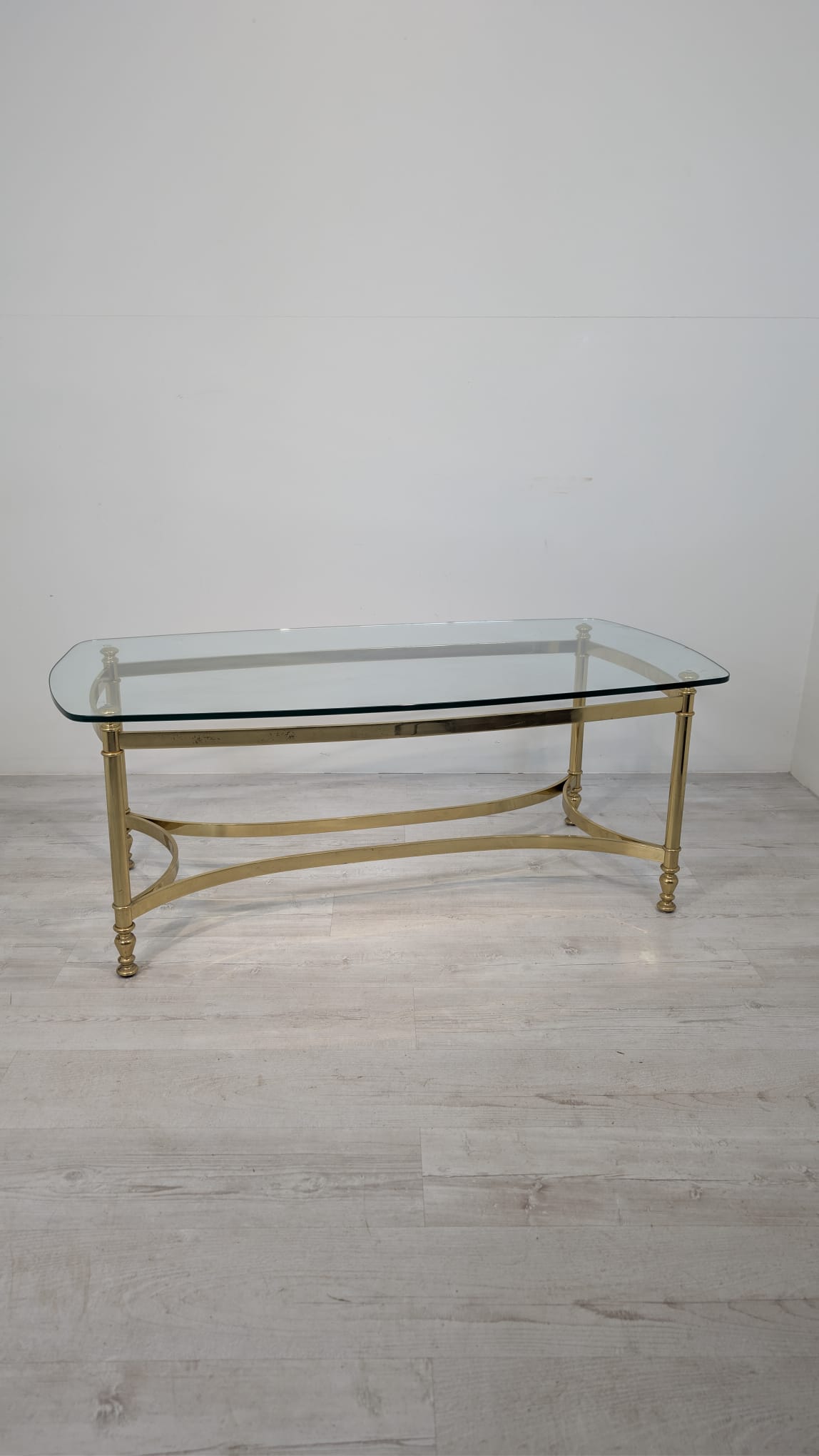 Stolik kawowy, ława mosiądzowana w stylu Hollywood Regency z lat 70-tych